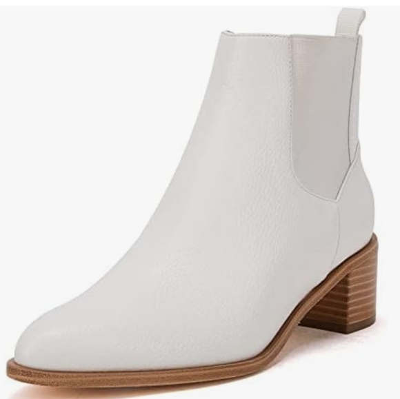 VETASTE Pointed Toe Stacked Chunky Block Heel Ankle Boots White Size 5.5 - Picture 2 of 11